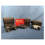 Three Pairs of Binoculars With Cases