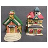 Illuminated Ceramic School Houses, 2 Pieces