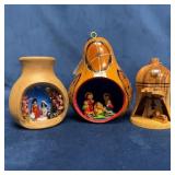 Three Small Ornamental Nativity Scenes