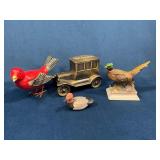 Collectibles: Car Bank and Bird Figures