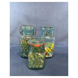 Three Ball Mason Jars With Marbles