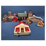 Decorative Wood Schoolhouse Figurines Lot