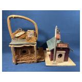 Two Wooden Schoolhouse Birdhouses