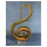 Amber Art Glass Treble Clef Sculpture