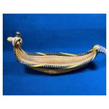 Handmade Reed Boat Model with Color Accents