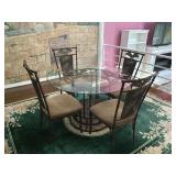 Glass Top Table With Four Palm Motif Chairs