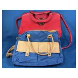 Red Faux Leather Handbag and Blue Canvas Tote