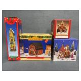 Ceramic Schoolhouse Figurines, 4pcs