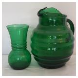 Vintage Emerald Green Pitcher and Vase