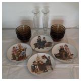 Norman Rockwell Plates, Bud Vases & Custard D
