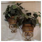 Pair Gold Tone Metal Wall Planters