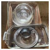 Glass Bakeware and Metal Serving Pieces Lot