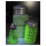 Three Glowing Vintage Glass Shakers