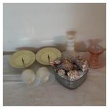 Candle Holders and Glass Bowl With Seas