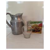 Aluminum Pitcher, Glass Vase, 1923 Wagon Tin