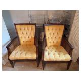 Cane Armchairs With Tufted Upholstery