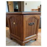 Hexagonal Oak Cabinet Side Table, 28' x 21'