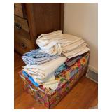 Fabric Lot With Vintage Storage Box