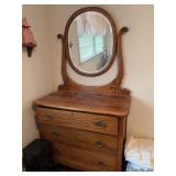 Oak Dresser with Mirror, 36x18x66 Inches