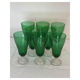 8 Green Glass Goblets with Clear Bases