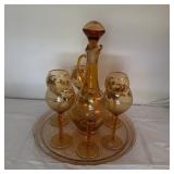 Romanian Amber Glass Decanter Set