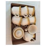 7 Stoneware Mugs, Sugar Bowl and Cream