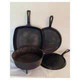 Four Cast Iron Skillets and Griddles