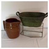 Decorative Ceramic Pitcher, Metal Tub, and Gl