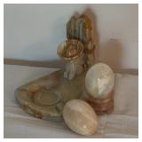 Onyx Ashtray With Two Decorative Stone Eggs