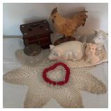Decorative Figurine, Doily, and Coaster Lot
