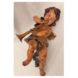 Polychrome Cherub Angel with Trumpet Figure
