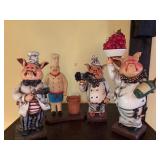 4 Chef and Pig Chef Figurines
