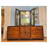 Asian-Inspired Dresser w/ Mirror, Brass Accents