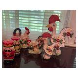Ceramic Rooster Figurines and Salt Shakers