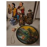 Asian Decorative Art Lot: Plate, Figures, Jar