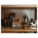 Figurine Lot: Horses, Spaniels, House