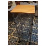 Metal Wire Rolling Cart With Wood Top