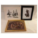 Three Artworks: Framed Paint on Wood, Framed