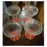 4 Glass Dessert Cups with Red Bases