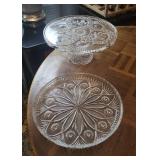 Pressed Glass Cake Stand and Serving Plate