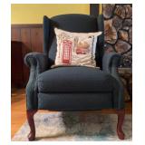 Queen Anne Style Blue Recliner Chair