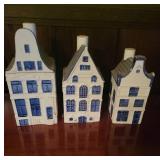 3 Delft Blue Porcelain Canal Houses canisters
