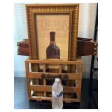 Two Wooden Wine Bottle Racks and Wine Print