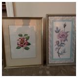 Two Framed Floral Pictures, One Signed Watercolor