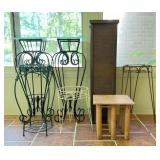 Plant Stands and Small Table, 7 Pieces