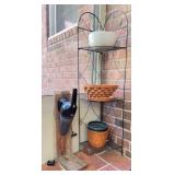 Metal Corner Shelf With Planters and Basket