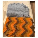 2 Hand-Knitted Throws, Chevron and Waffle Knit