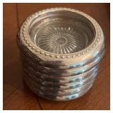 6 Glass and Sterling Silver Coasters