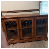 Wood Cabinet With Leaded Glass Doors