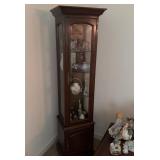 Wood Curio Cabinet With Glass Shelves and Contents